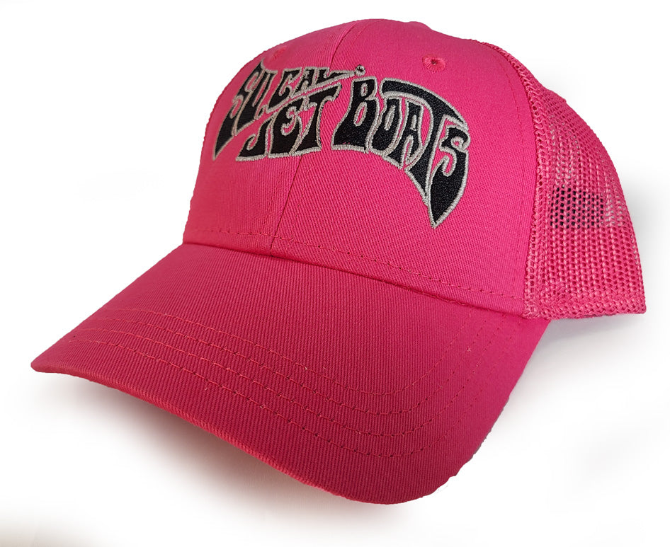 Youth Pink Trucker Snapback Hat - Black / Grey Wave Logo