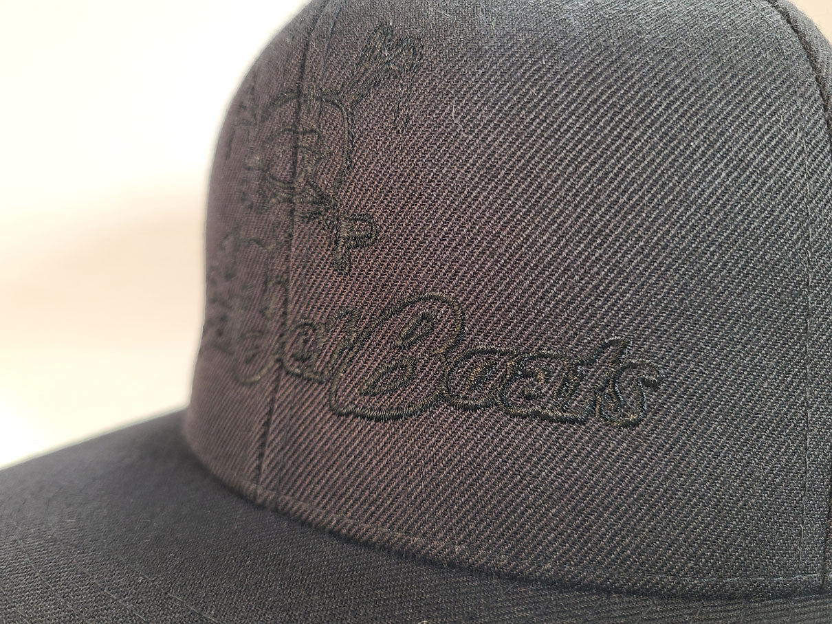Black Mesh Snapback Trucker Hat - Black Stitching
