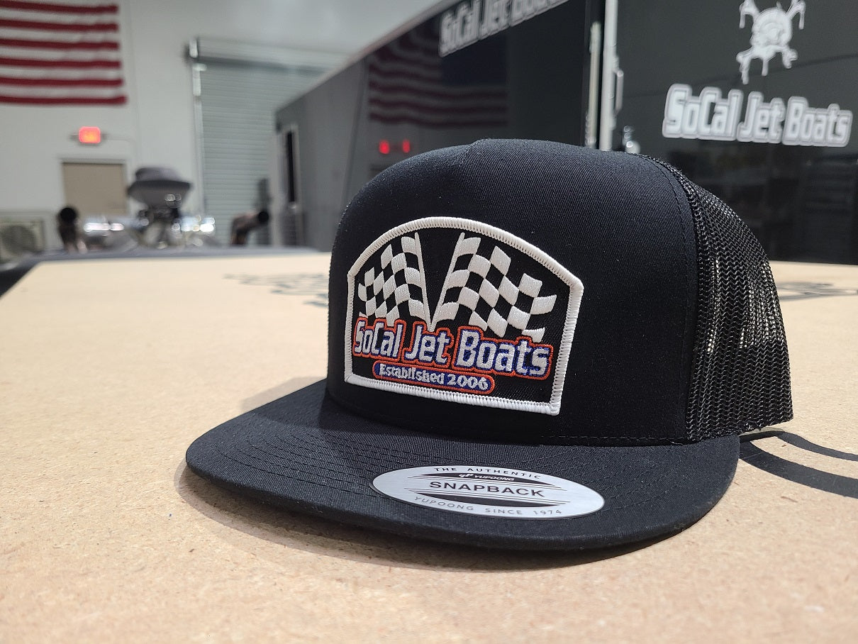 The Finish Line Black Snapback Trucker Hat | SoCal Jet Boats | Jet Boat Apparel
