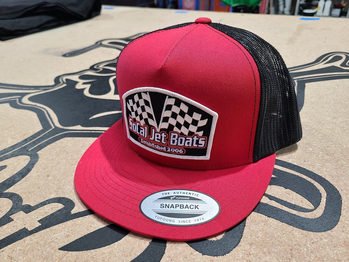The Finish Line Red & Black Snapback Trucker Hat | SoCal Jet Boats | Jet Boat Apparel