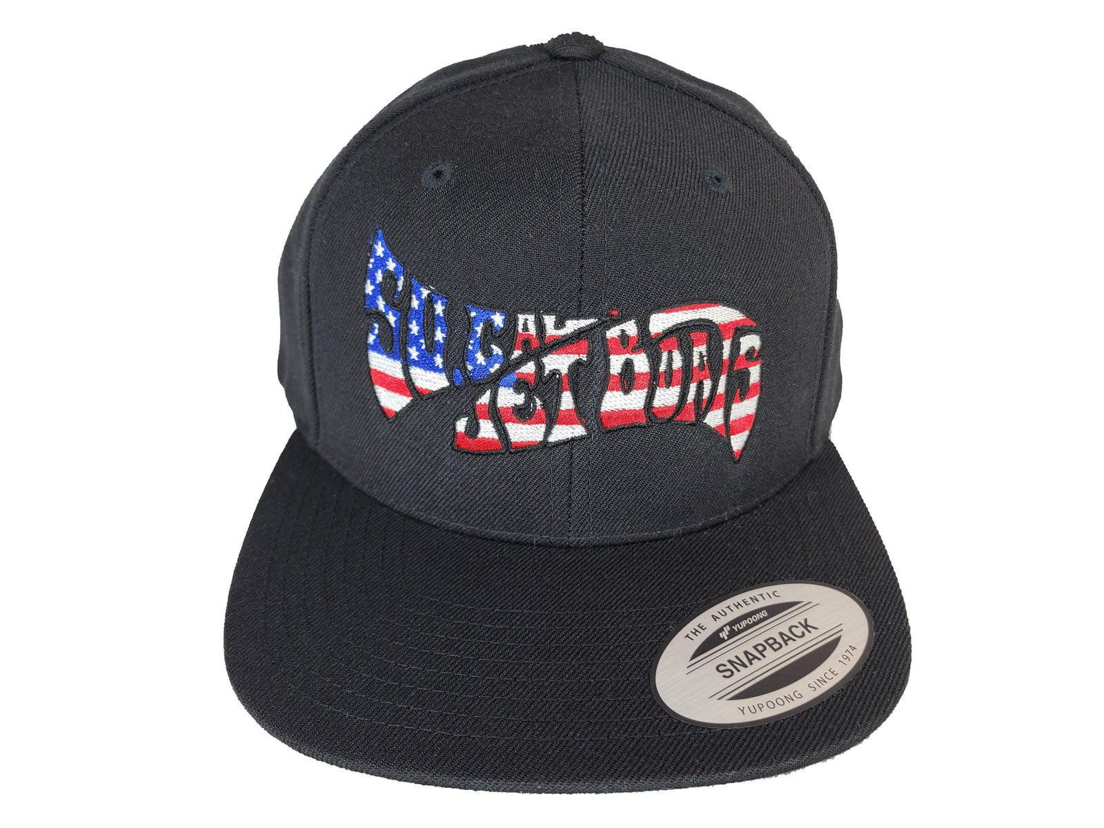 Black Snapback with American Flag Wave Logo | SoCal Jet Boats | Jet Boat Apparel