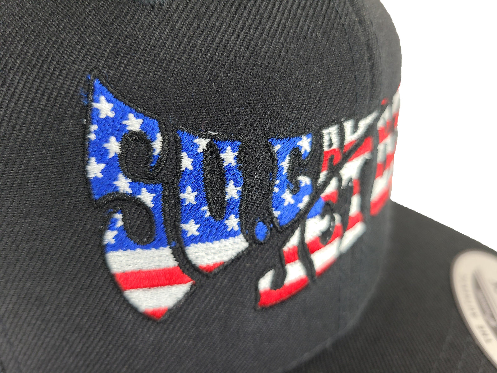 Black Snapback with American Flag Wave Logo | SoCal Jet Boats | Jet Boat Apparel