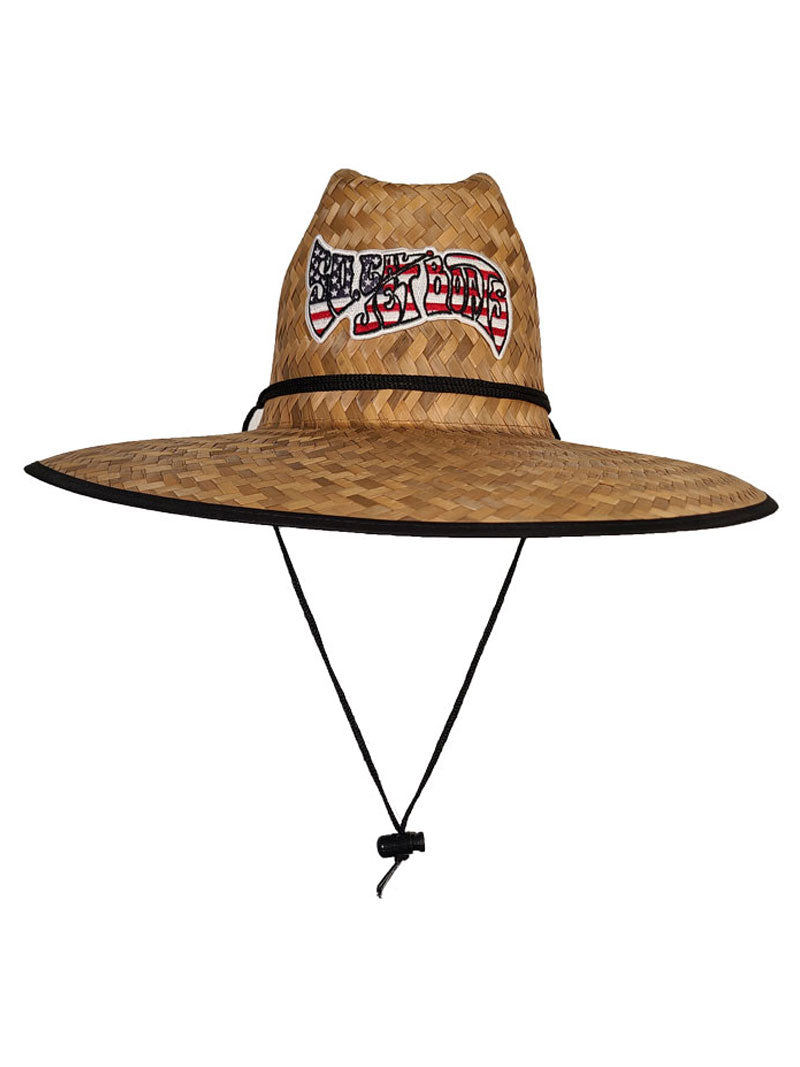 Straw Hat - Black American Flag w/ USA Wave Patch | SoCal Jet Boats | Jet Boat Apparel