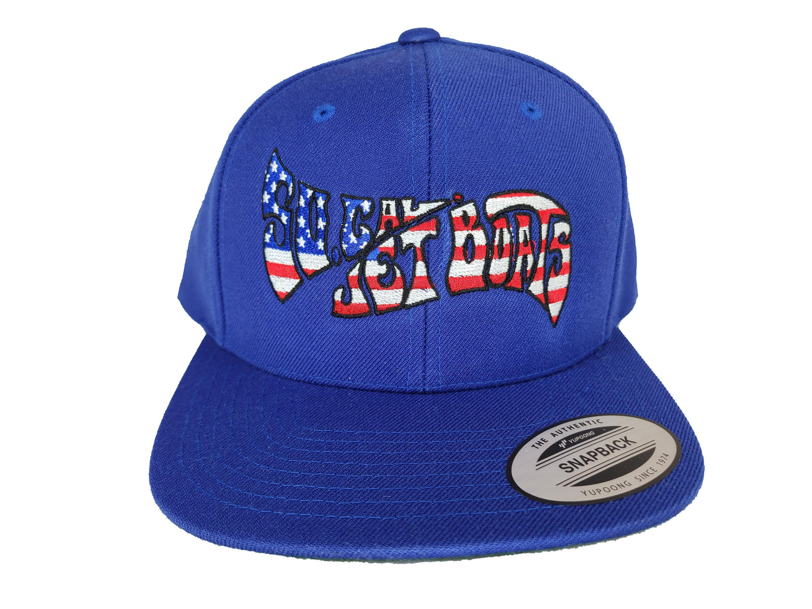 Blue Snapback with American Flag Wave Logo | SoCal Jet Boats | Jet Boat Apparel