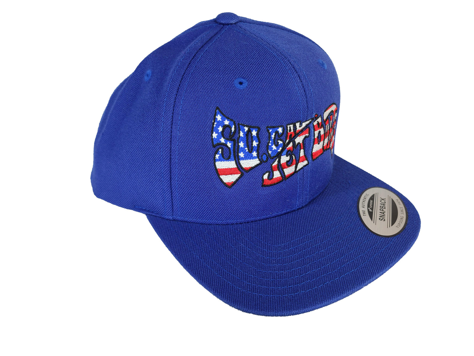 Blue Snapback with American Flag Wave Logo | SoCal Jet Boats | Jet Boat Apparel