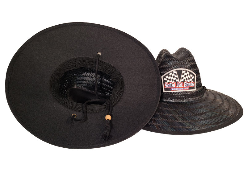 Straw Hat - Black w/ Finish Line Patch | SoCal Jet Boats | Jet Boat Apparel
