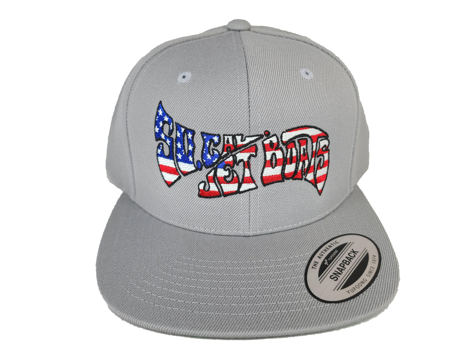 Grey Snapback with American Flag Wave Logo | SoCal Jet Boats | Jet Boat Apparel