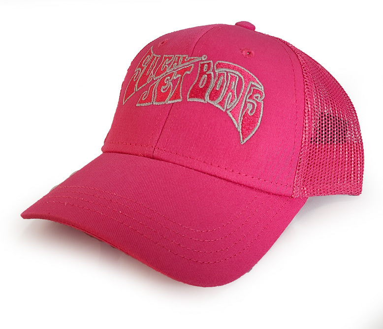 Youth Pink Trucker Snapback Hat - Pink / Grey Wave Logo