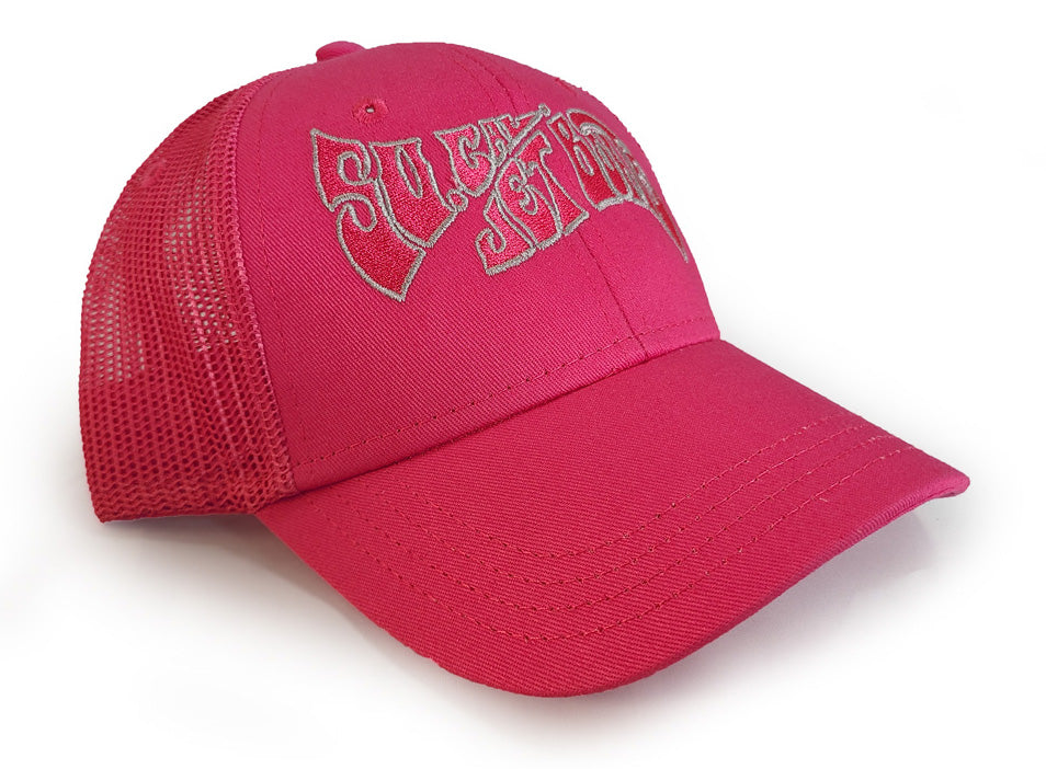 Youth Pink Trucker Snapback Hat - Pink / Grey Wave Logo