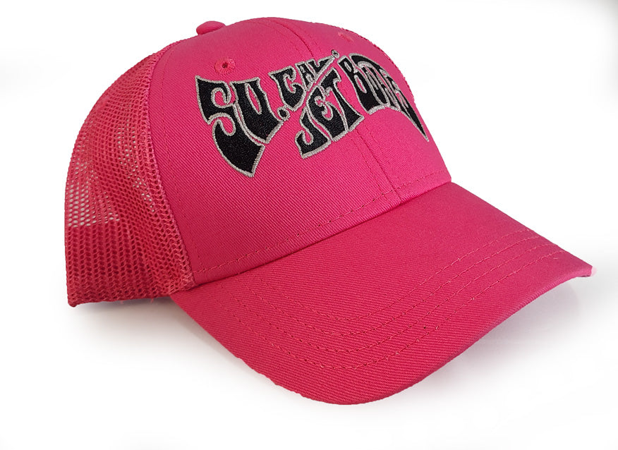Youth Pink Trucker Snapback Hat - Black / Grey Wave Logo