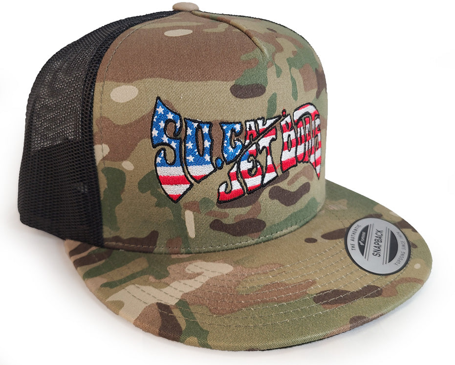Camo Snapback with American Flag Wave Logo