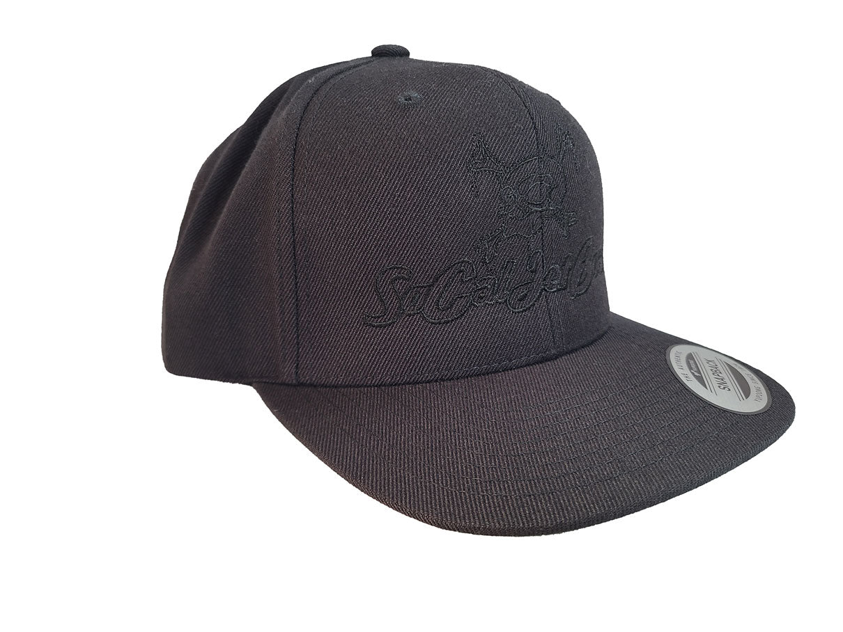 Black Mesh Snapback Trucker Hat - Black Stitching