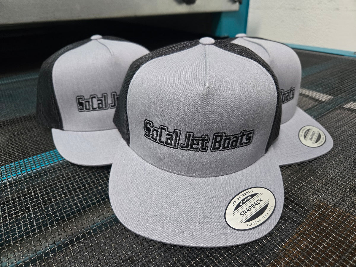 Heather Grey Snapback Trucker Hat - Black Stitching | SoCal Jet Boats | Jet Boat Apparel