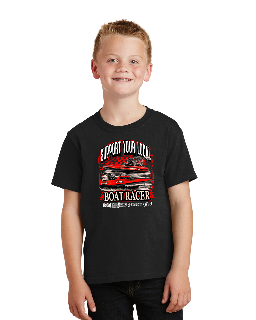 Support Your Local Boat Racer Black Youth T-Shirt | SoCal Jet Boats | Jet Boat Apparel