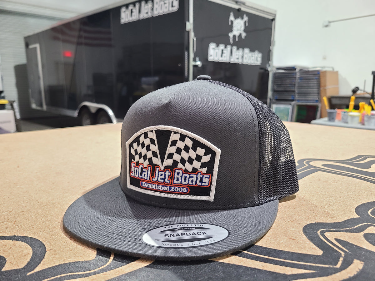 The Finish Line Charcoal Grey Snapback Trucker Hat | SoCal Jet Boats | Jet Boat Apparel
