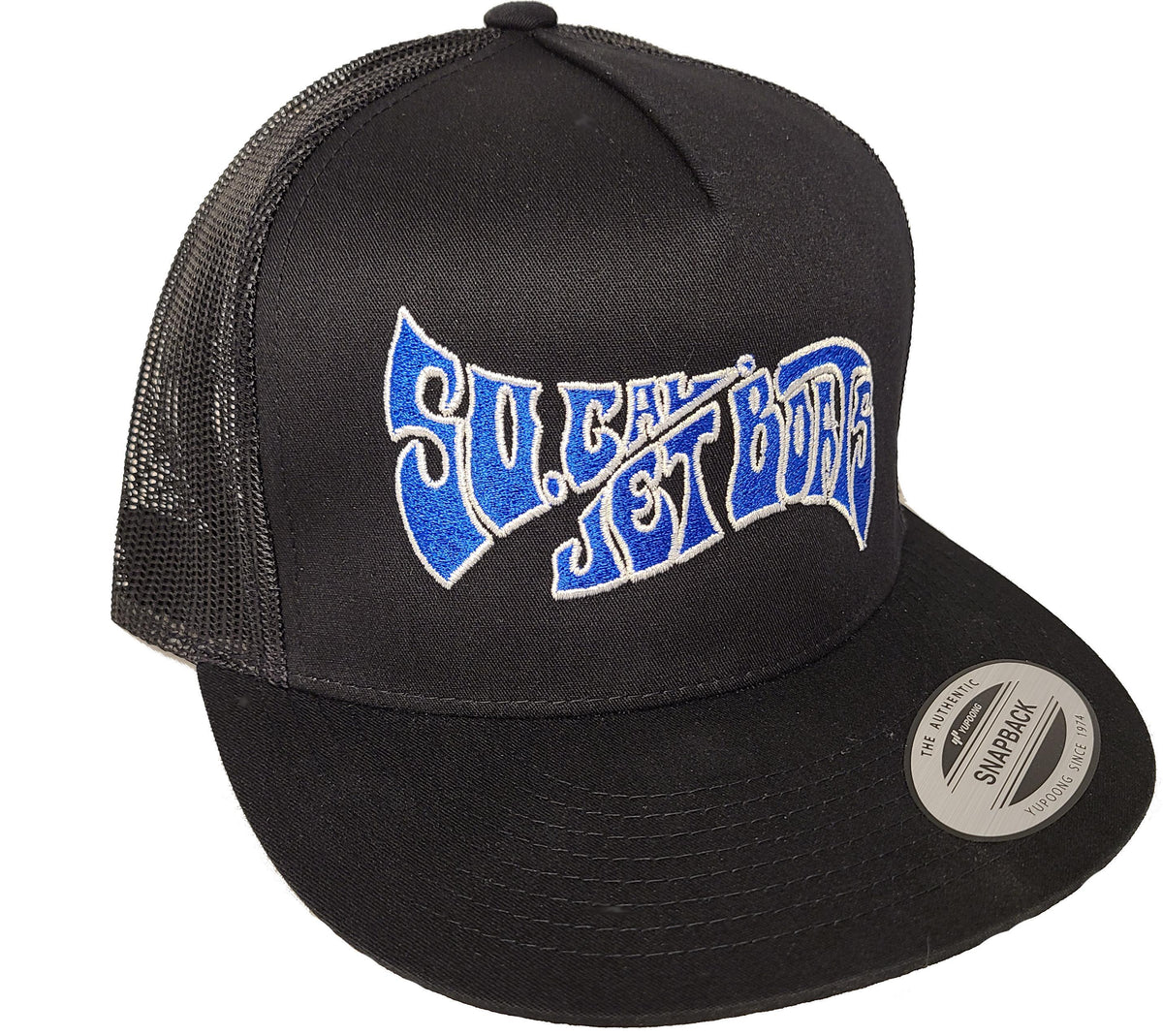 Black Mesh Blue Stitching Wave Hat