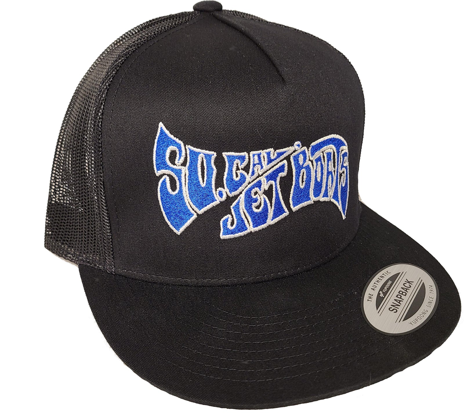 Black Mesh Blue Stitching Wave Hat