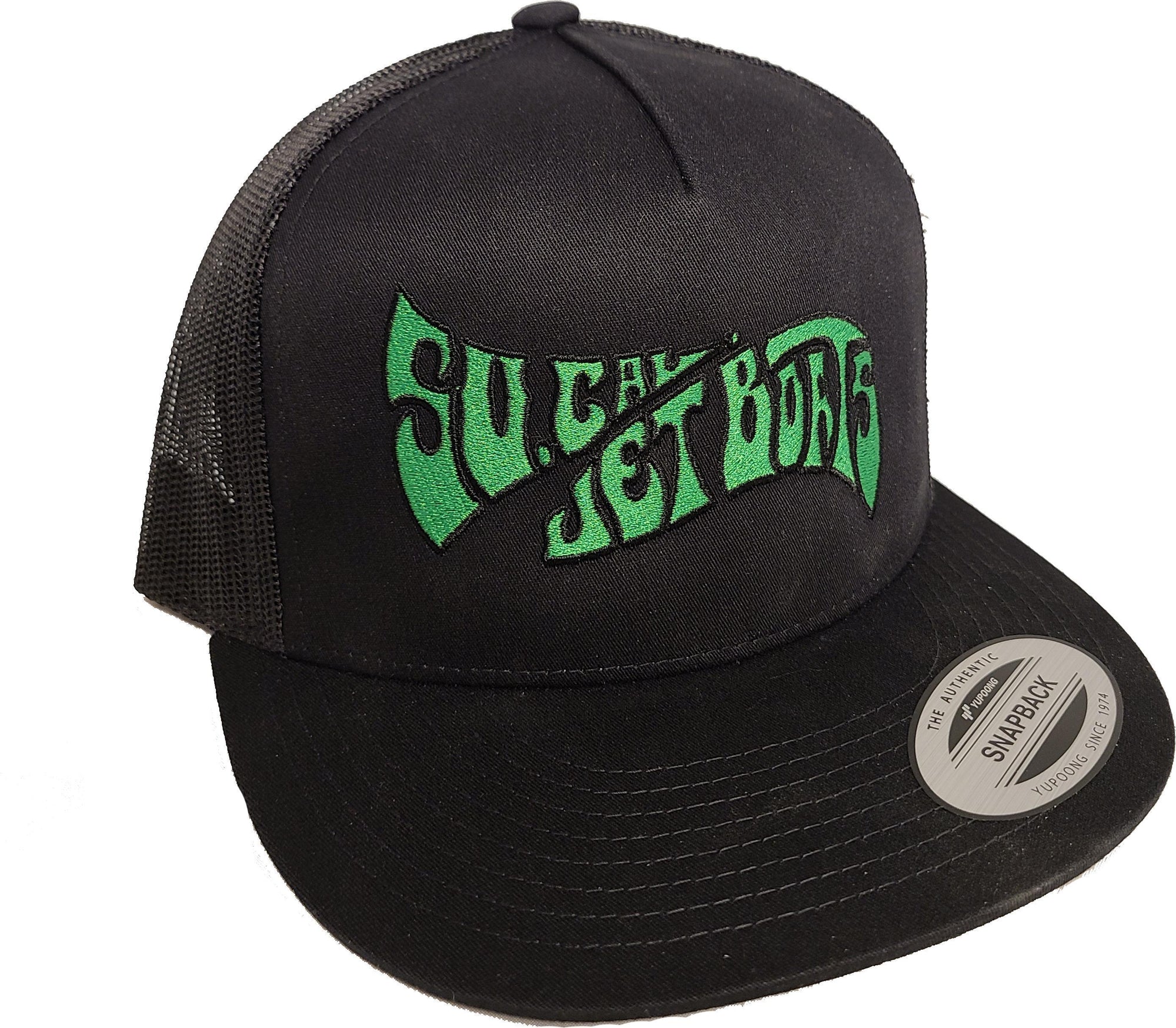 Black Mesh Green/Black Stitching Wave Hat