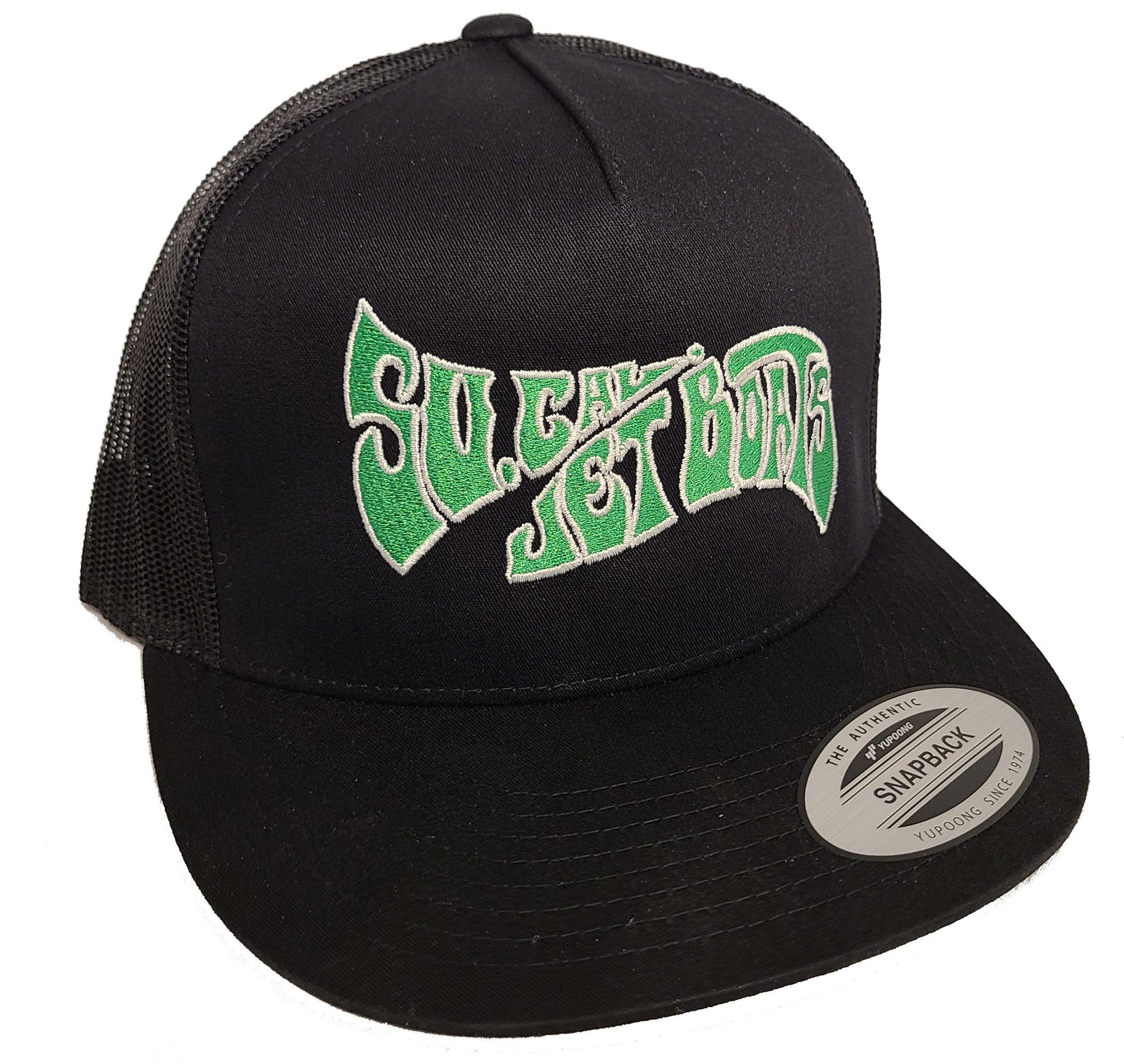 Black Mesh Green/White Stitching Wave Hat