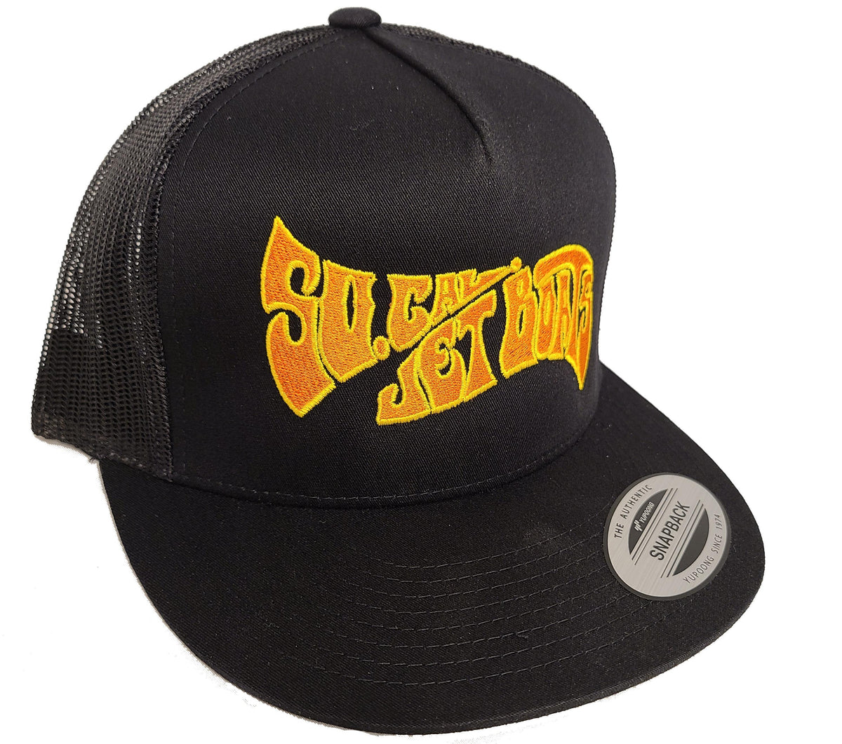 Black Mesh Orange/Yellow Stitching Wave Hat | SoCal Jet Boats | Jet Boat Apparel