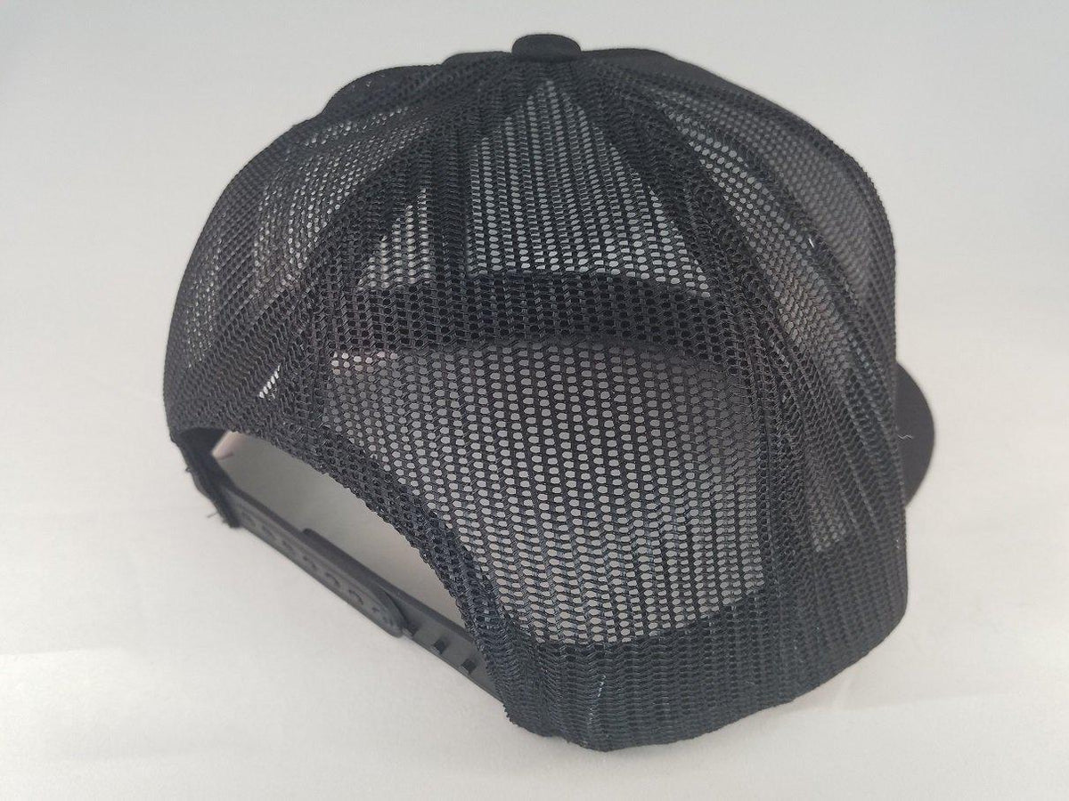 Black Mesh Snapback Trucker Hat - Black Stitching