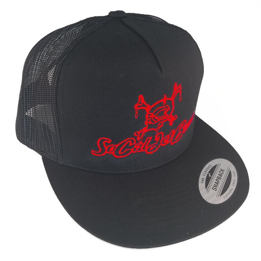 Black Mesh Snapback Trucker Hat - Red Stitching | SoCal Jet Boats | Jet Boat Apparel