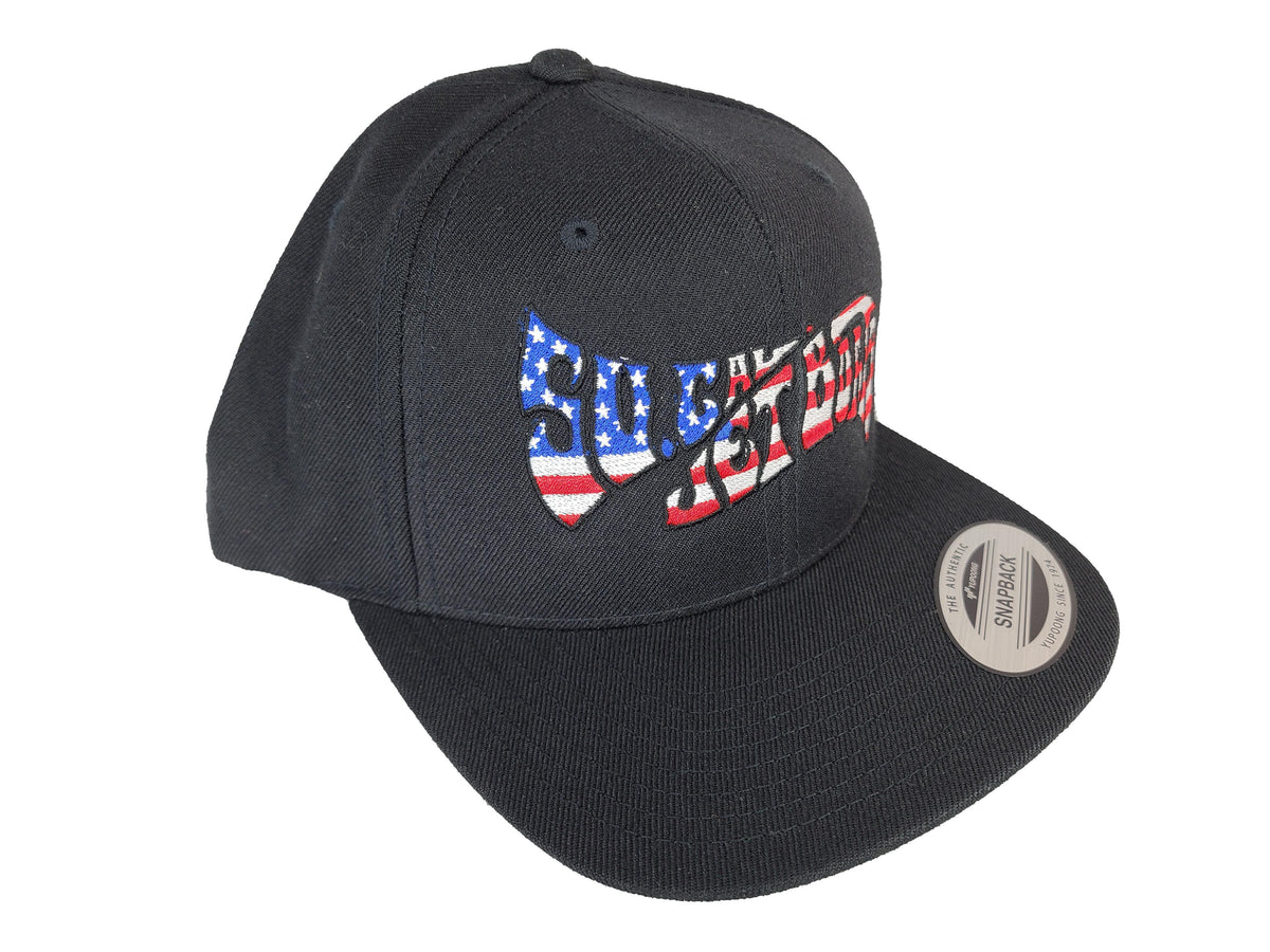 Black Snapback with American Flag Wave Logo | SoCal Jet Boats | Jet Boat Apparel
