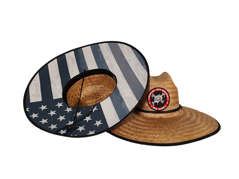 Straw Hat - Black American Flag w/ Circle Patch