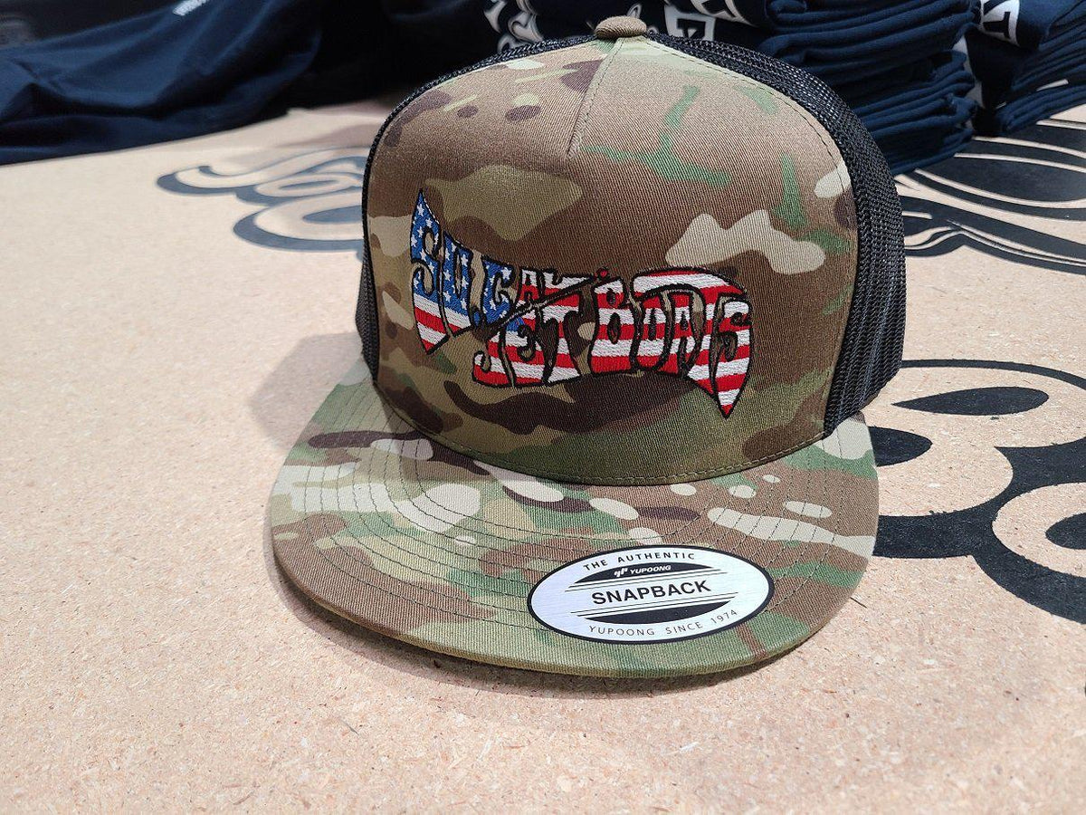 Camo Snapback with American Flag Wave Logo