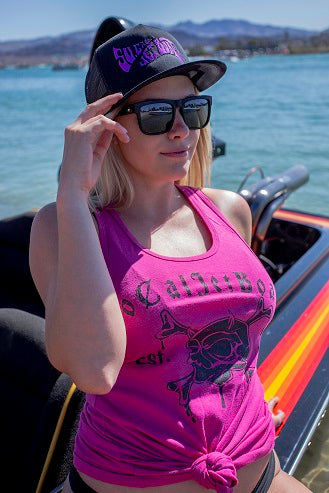 Black Mesh Purple Stitching Wave Hat