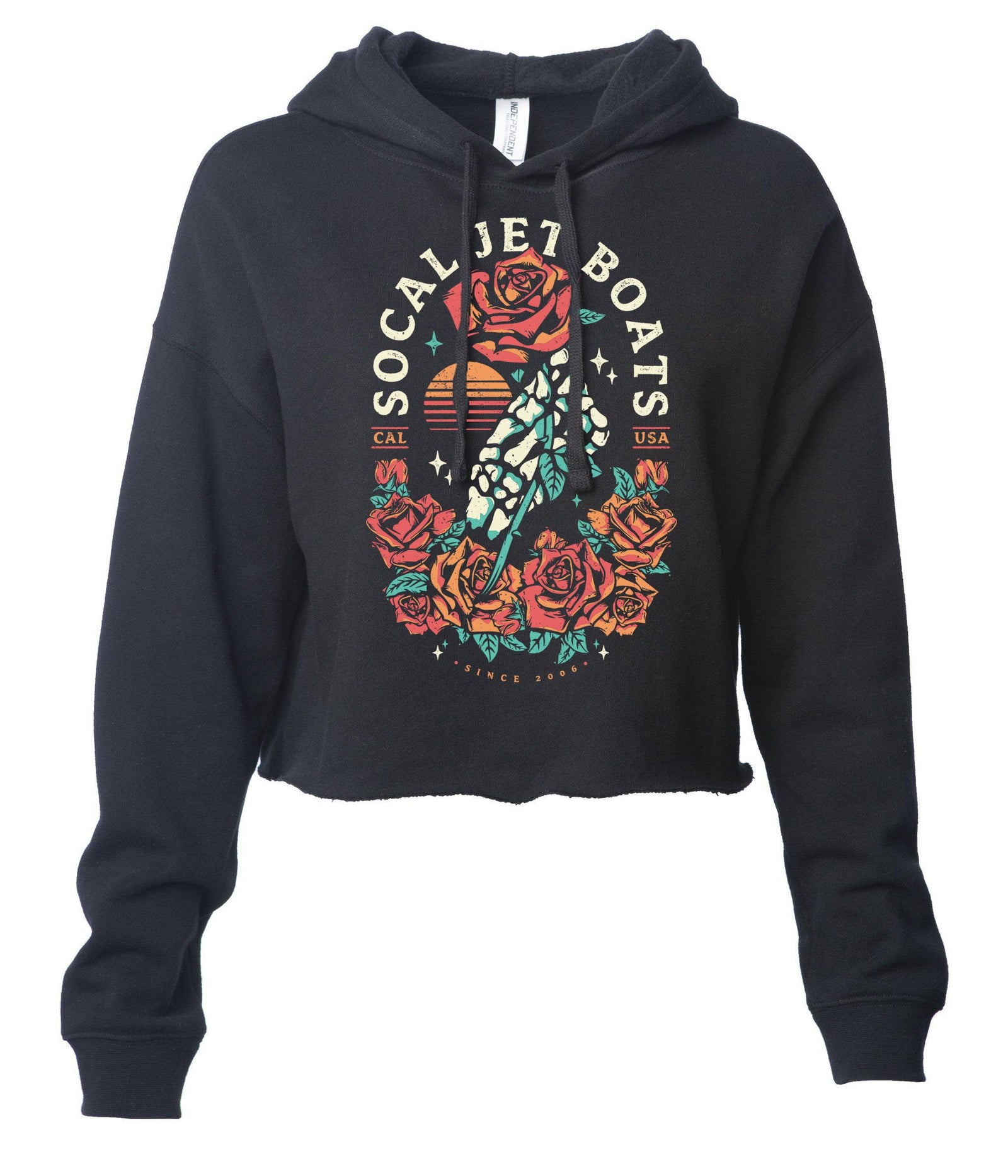 Women's Skeleton Rose Cropped Fleece Hoodie
