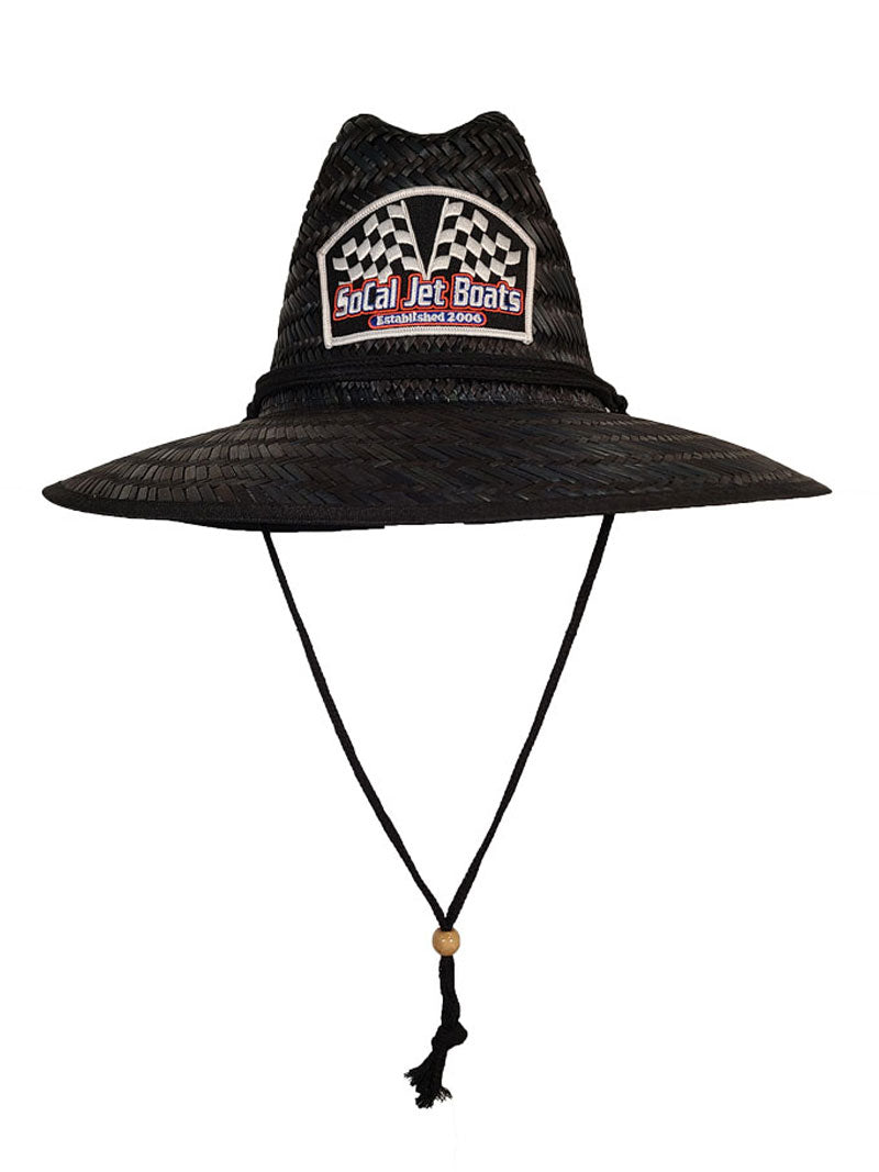 Straw Hat - Black w/ Finish Line Patch | SoCal Jet Boats | Jet Boat Apparel