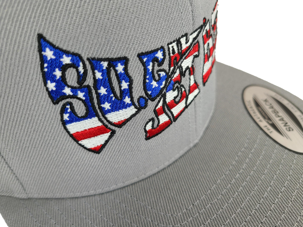 Grey Snapback with American Flag Wave Logo