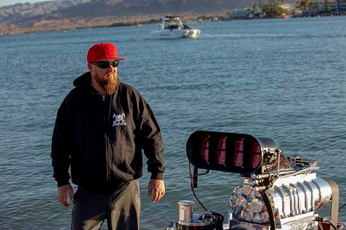 Mens Black Zipper Hooded Sweatshirt | SoCal Jet Boats | Jet Boat Apparel