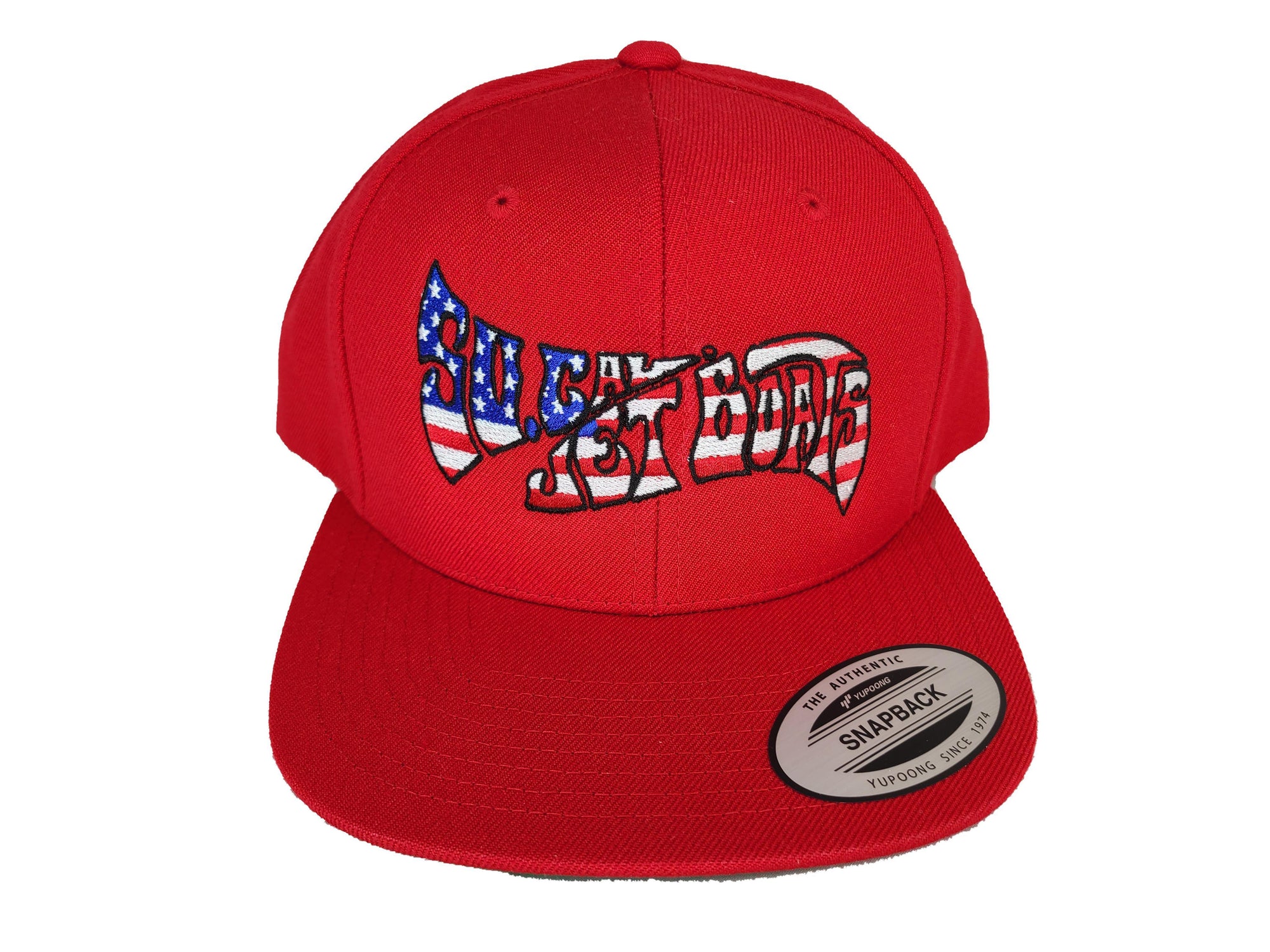 Red Snapback with American Flag Wave Logo