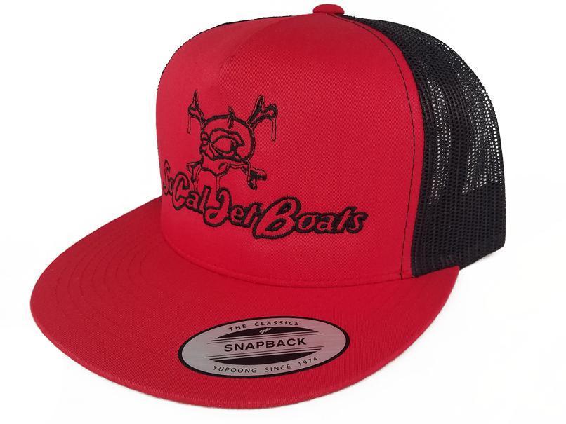 Red Trucker Snapback Hat with Black Mesh