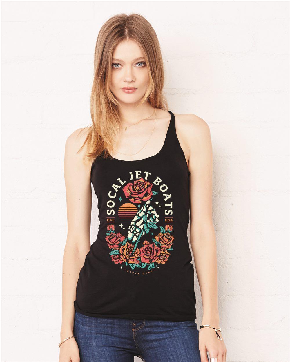 Skeleton Rose Women's Black Racerback Tank Top