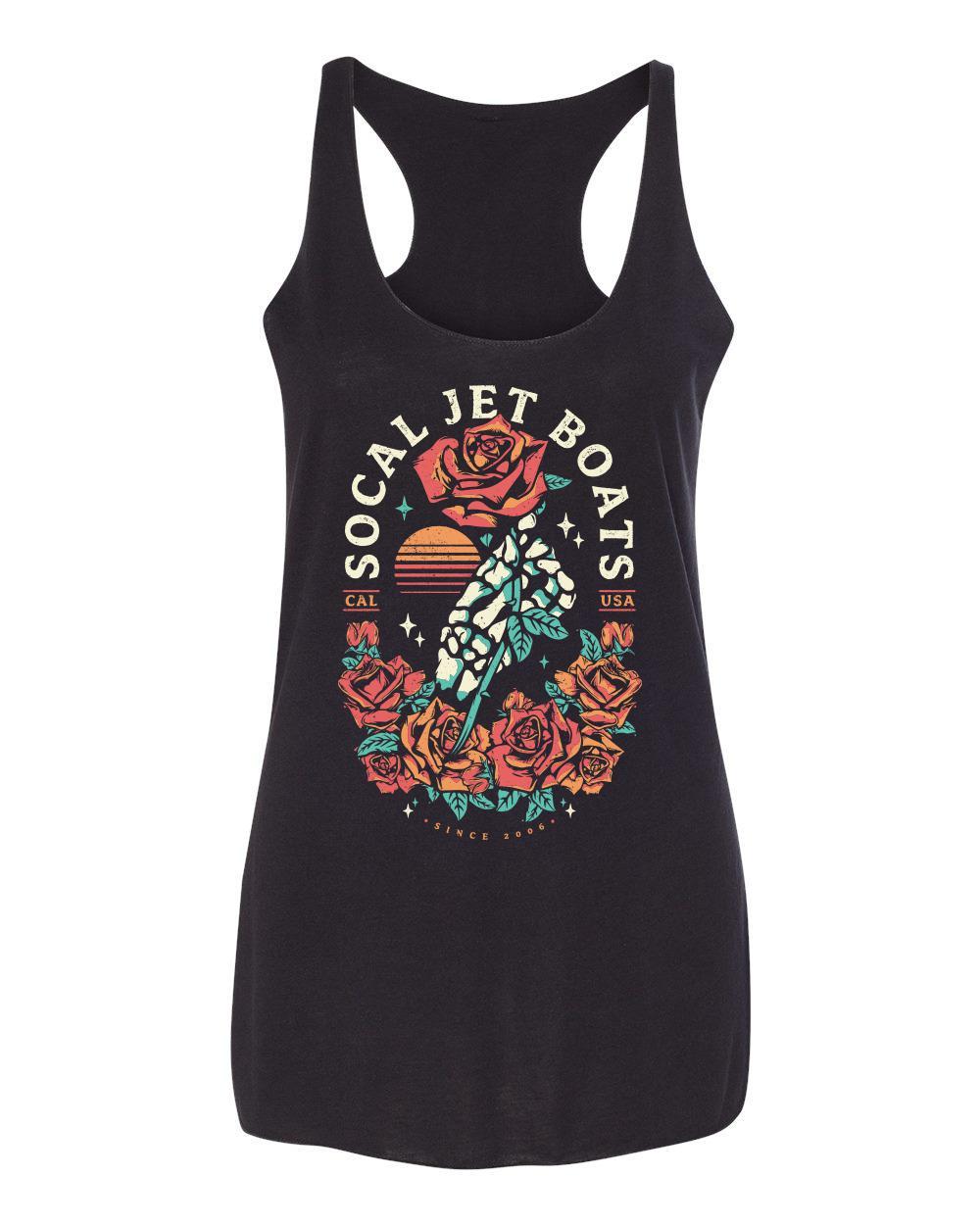 Skeleton Rose Women's Black Racerback Tank Top | SoCal Jet Boats | Jet Boat Apparel
