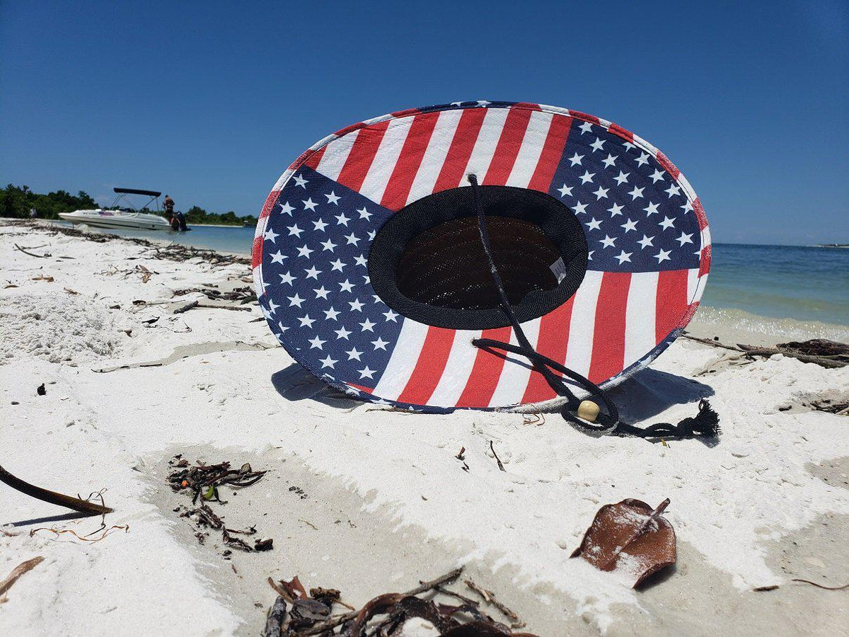 Straw Hat - American Flag w/ USA Wave Patch
