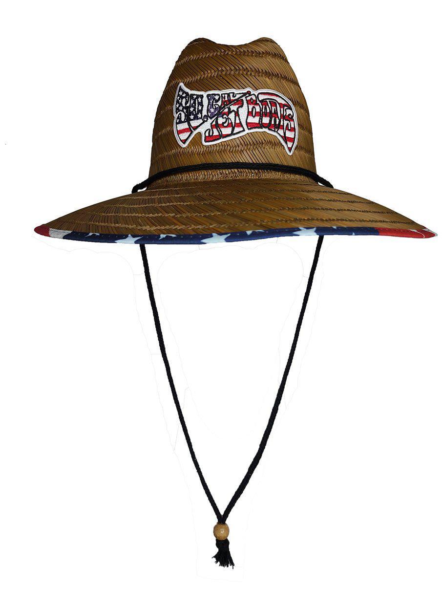 Straw Hat - American Flag w/ USA Wave Patch
