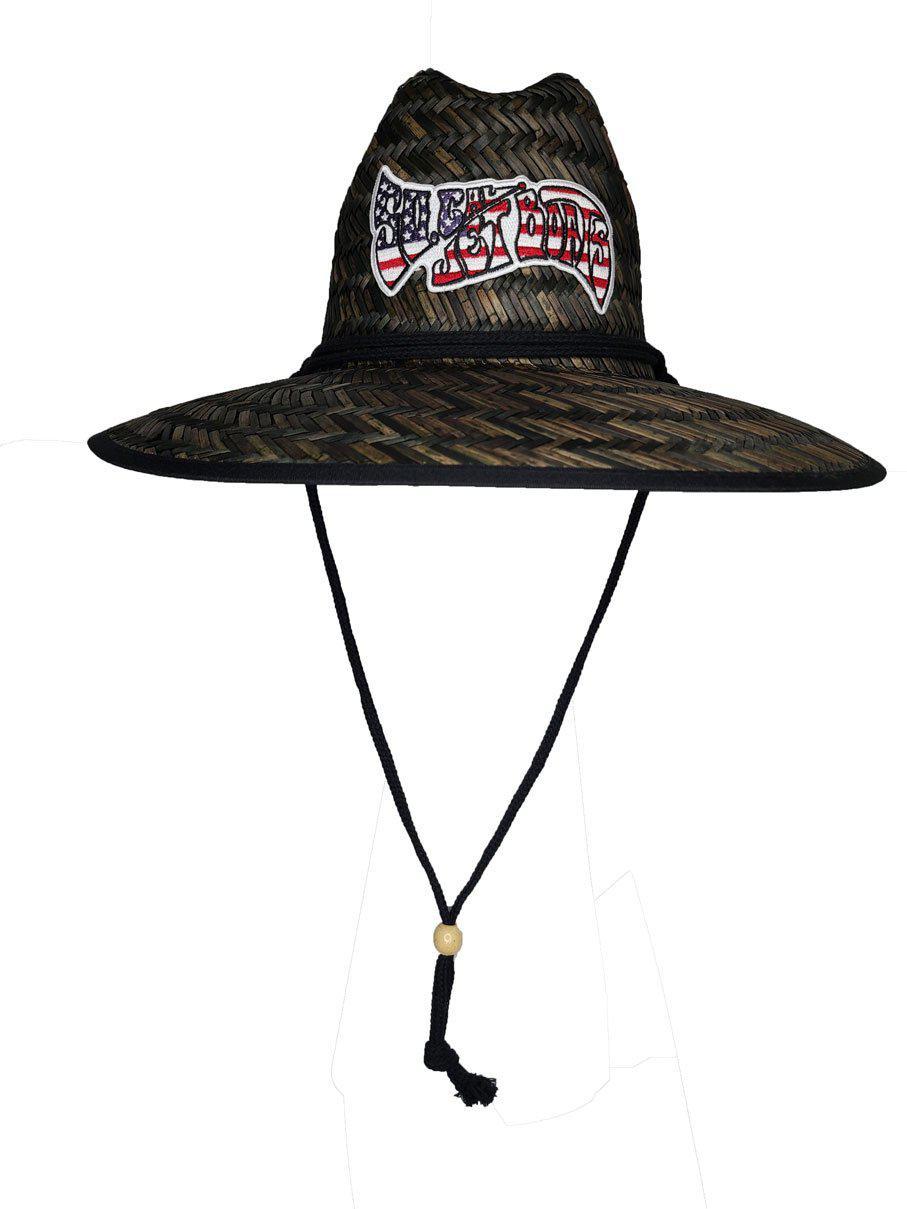 Straw Hat - Black w/ USA Wave Patch | SoCal Jet Boats | Jet Boat Apparel