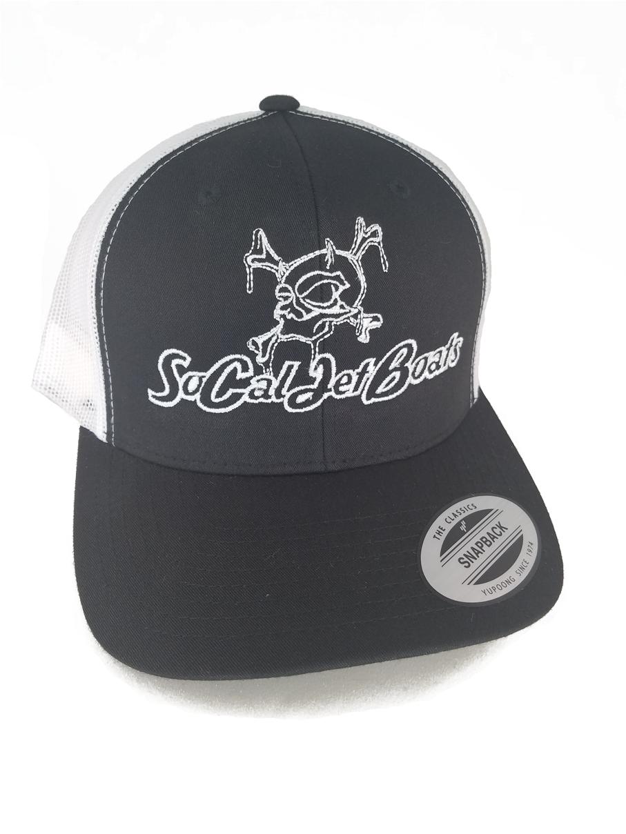 Trucker Hat Curved Bill White Mesh Snap Back Hat - White Stitching