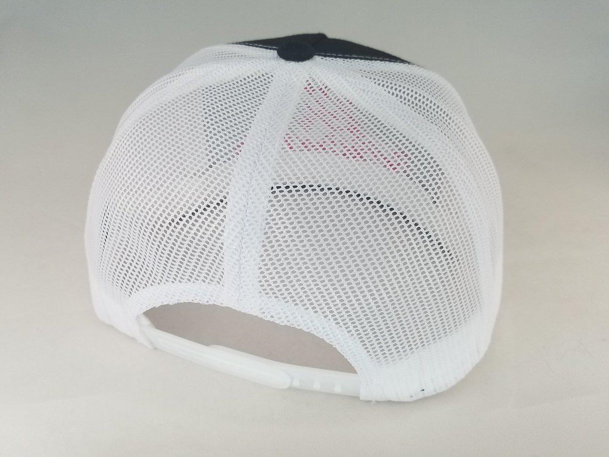 Trucker Hat Curved Bill White Mesh Snap Back Hat with Pink Stitching
