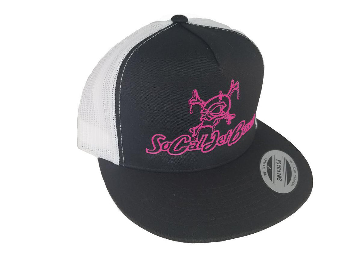 White Mesh Snapback Trucker Hat - Pink Stitching | SoCal Jet Boats | Jet Boat Apparel