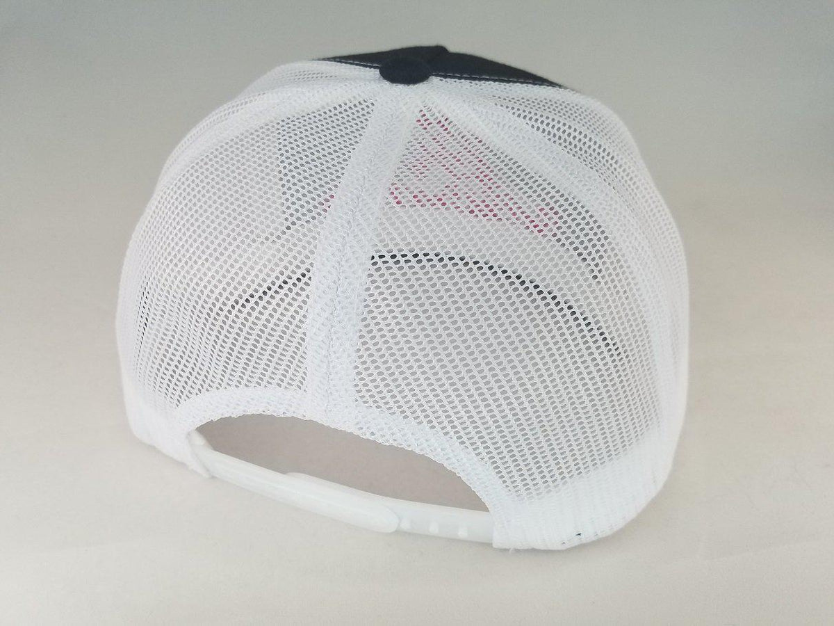 White Mesh Snapback Trucker Hat - White Stitching