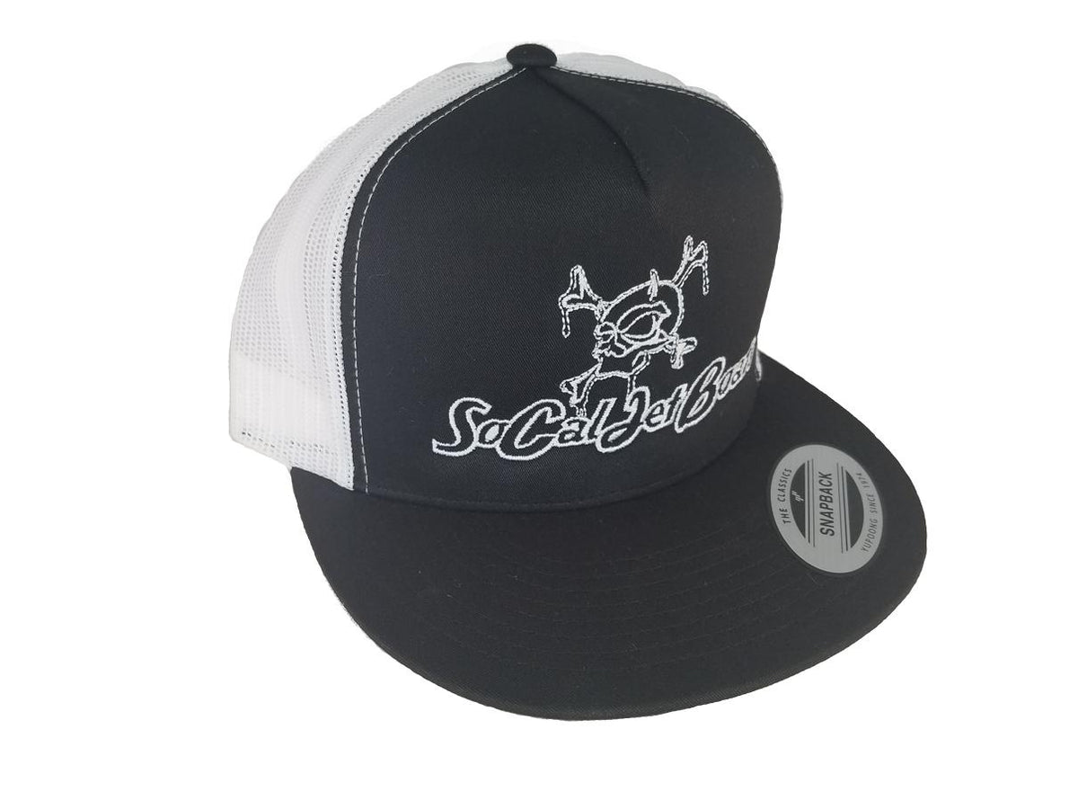 White Mesh Snapback Trucker Hat - White Stitching
